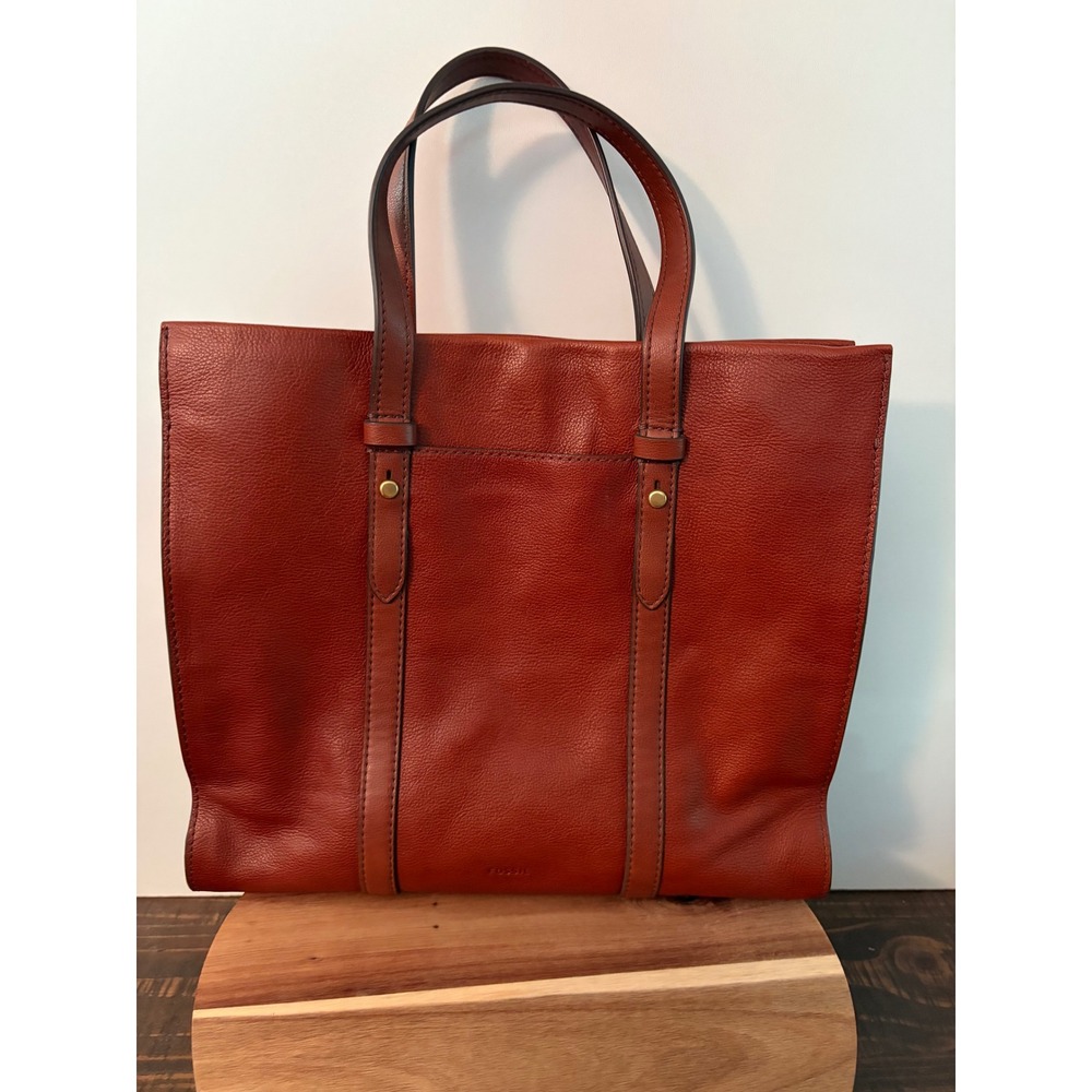 Fossil Kingston Brown Leather Tote Bag Satchel GUC